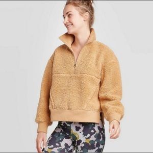 JOYLAB CAMEL TEDDY QUARTER ZIP